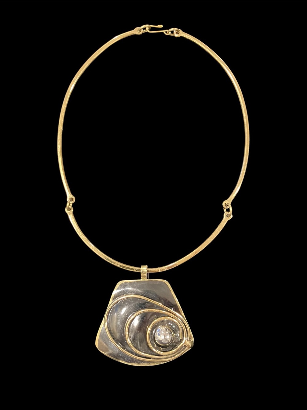 Unsigned Artisan Modernist Brass & Silver-Tone Spiral Collar Necklace